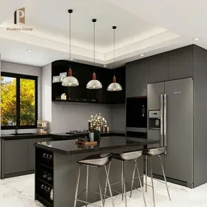 House Black Complete Modular Kitchen Cabinet Set Particleboard Custom Kitchen Furniture Cabinets Modern Marble Laminate