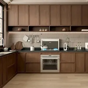 House Furniture Custom Modular Shaker Style Melamine Modern Kitchen Storage Cabinets Laminate Resin Countertop Faucet for Villa