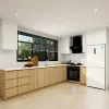 House Wooden Modern Design Modular Kitchen Cabinet Set American Plywood Small Kitchen Cabinets Marble Countertop Laminate Finish