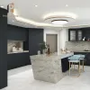 Italian Modern Black Modular Kitchen Cabinets with Laminate Resin Countertops Sink Faucet Drawer Basket for Apartment Use