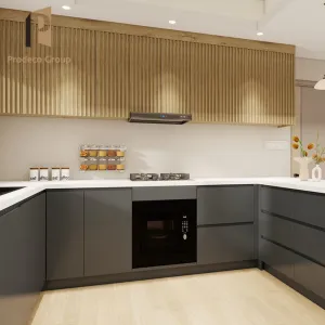 Luxury Black Custom Modern U Shape Kitchen Cabinets with Marble Laminate Resin Countertops for Apartment