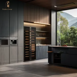 Luxury Custom Solid Wood Modular Kitchen Cabinets Faucet Hinge Modern White Oak Walnut Wood Grain Finish High Gloss Lacquer