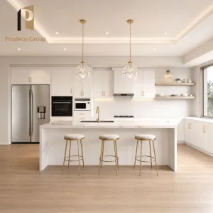 Luxury Kitchen Cabinet Set High Gloss White Finish Modern Style Townhouse Developer Project Kitchen Cabinets