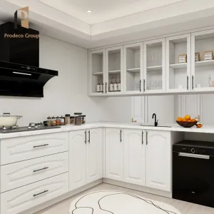 Luxury Modern American Modular Kitchen Cabinets White European Style U Shape Wooden Design Faucet Hinge Apartment Sink
