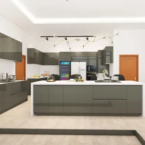 Luxury Modular Kitchen Cabinet Set High Gloss Acrylic Marble Countertop Modern Design with Drawer Basket and Faucet