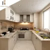 Luxury Modular Kitchen Cabinets MDF Construction Artificial Marble Countertop Acrylic Faucet Sink Modern Design Apartment Use