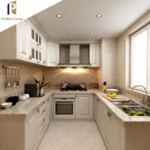 Luxury Modular Kitchen Cabinets MDF Construction Artificial Marble Countertop Acrylic Faucet Sink Modern Design Apartment Use