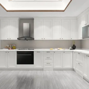 Marble Shaker Style Modular Kitchen Cabinet with Faucet Hinge Drawer Basket Customizable Size Luxury Laminate Resin Countertop