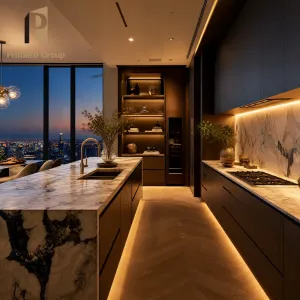 Melamine Board Kitchen Cabinet Modern Grey Color Townhouse Villa Developer Project Kitchen Cabinets