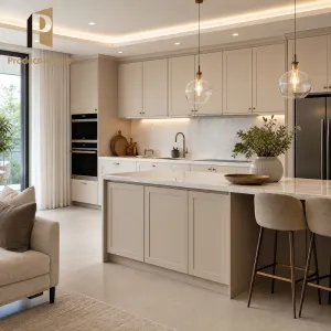 Melamine Board Kitchen Cabinet Modern White Finish Whole House Villa Builder Project Kitchen Cabinets