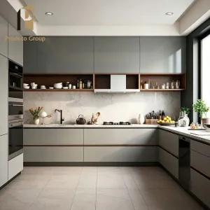 Melamine Faced Modern Kitchen Cabinet Water Resistant Material Villa Custom Project Kitchen Cabinets