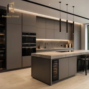 Melamine Kitchen Cabinet Waterproof Material Modern Finish High End Villa Custom Project Kitchen Cabinets