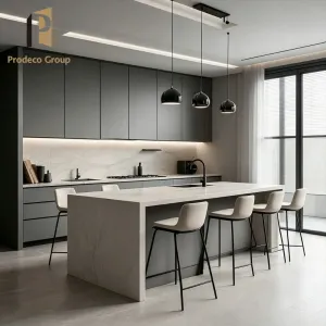 Melamine Panel Kitchen Cabinet Modern Grey Color Townhouse Builder Project Kitchen Cabinets