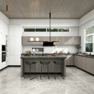 Modern American Style Modular Kitchen Cabinet with Marble Particleboard and Faucet