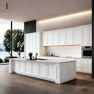 Modern Apartment Custom Shaker Style PVC Kitchen Cabinet Set Classic Frame Acrylic Waterproof Surface Full Installation Sink