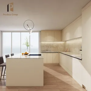 Modern Classic Modular Kitchen Cabinet White Melamine Wood Acrylic Countertop Apartment Faucet Hinge
