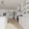 Modern Full Set Modular Kitchen Cabinet with High Gloss Lacquer Finish White Laminate Custom Size and Faucet