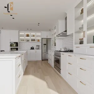 Modern Full Set Modular Kitchen Cabinet with High Gloss Lacquer Finish White Laminate Custom Size and Faucet