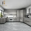Modern Italian Modular Kitchen Cabinet U Shape High End Glossy Luxury with Marble Countertop Drawer Basket Faucet