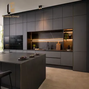 Modern Kitchen Cabinet Set with Island Base Lacquer Finish Marble Countertop Sink Included-Custom Design for Villa Projects