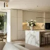Modern Kitchen Island Cabinet Custom Furniture Set with Marble Laminate Resin Countertops and Faucet
