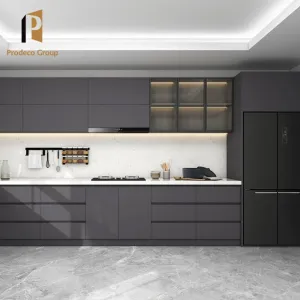 Modern Kitchen Island Cabinet Handless Design Flat Pack Smart Modular Marble Laminate Drawer Basket