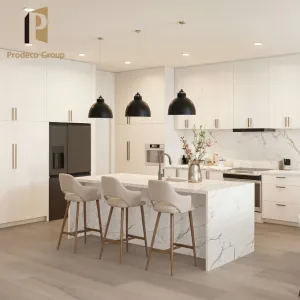 Modern Kitchen Island Cabinet White Glossy Laminate Resin Granite Countertop Full Set Eco-friendly Kitchen Furniture