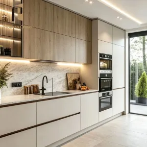 Modern Melamine Kitchen Cabinet Natural Wood Grain Whole House Villa Project Kitchen Cabinets