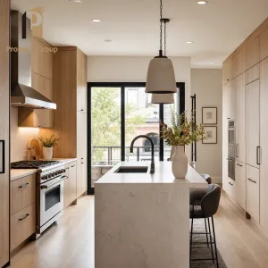 Modern Melamine Kitchen Cabinet Waterproof Material Whole House Villa Builder Project Kitchen Cabinets