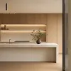 Modern Melamine Kitchen Cabinet Wood Grain Finish Whole House Developer Construction Kitchen Cabinets