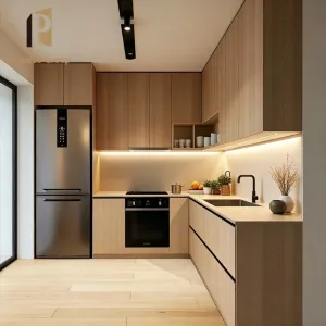 Modern Melamine Kitchen Cabinet Wood Texture Natural Oak Whole House Builder Project Kitchen Cabinets