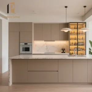 Modern Melamine MDF Full Modular Kitchen Cabinets with Marble and Laminate Options for Custom Projects