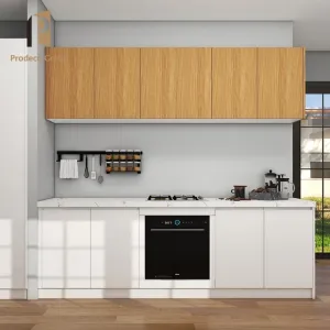 Modern Melamine Particleboard Kitchen Cabinets with Resin Countertop and Drawer Basket Small Size