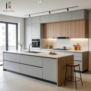 Modern Modular Kitchen Cabinet Set Solid Wood Construction Luxury Villa Kitchen Cabinets with Sink and Faucet Included White