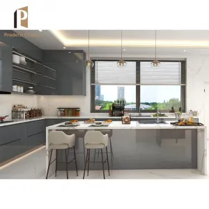 Modern Modular Kitchen Cabinets MDF Waterproof Acrylic Lacquer Finish Glossy Custom Design for Apartment Use Sink Installation