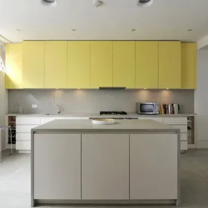 Modern Modular Kitchen Cabinets with High Gloss Finish Artificial Marble Countertop Faucet Drawer Basket-Eco-friendly Waterproof