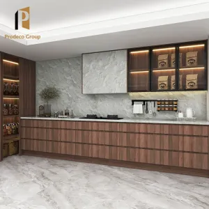 Modern Modular Kitchen Cabinets with Laminate Countertop and Drawer Basket-Eco-friendly PVC Wood Construction