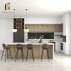 Modern Modular Slab Complete Set Kitchen Cabinets with Marble Resin Countertop Drawer Basket Faucet-Melamine White