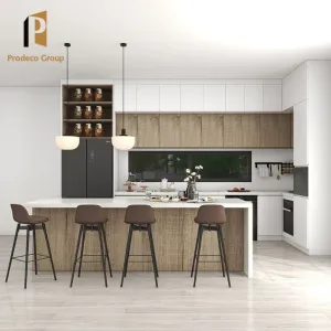 Modern Modular Slab Complete Set Kitchen Cabinets with Marble Resin Countertop Drawer Basket Faucet-Melamine White