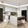 Modern Modular Small Kitchen Cabinets with Island Design Marble Resin Countertops Drawer Baskets