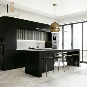 Modern Modular Waterproof Plywood Kitchen Cabinet Set for Apartment with Sink White Durable Construction