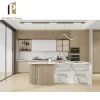 Modern Modular Wood Veneer Custom Kitchen Cabinet Design Acrylic Doors MDF Construction Luxury White Finish for Apartment Use