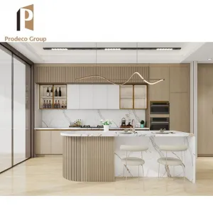 Modern Modular Wood Veneer Custom Kitchen Cabinet Design Acrylic Doors MDF Construction Luxury White Finish for Apartment Use