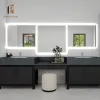 Modern Stainless Steel MDF Melamine Board Wall-Mounted Mirrored Double Sink Hotel Use Bathroom Vanity Cabinet