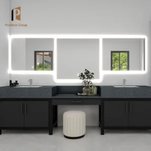 Modern Stainless Steel MDF Melamine Board Wall-Mounted Mirrored Double Sink Hotel Use Bathroom Vanity Cabinet