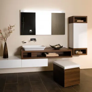 Modern Stainless Steel Melamine Board Bathroom Vanity Set with Mirrored Cabinet for Apartment