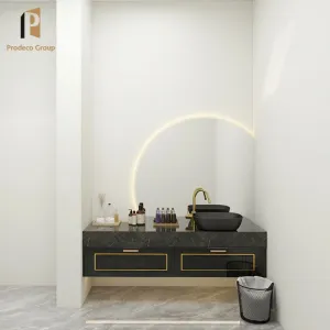 Modern Wall-Mounted Black Melamine Bathroom Vanity Floating Sink for Apartment
