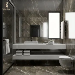 Modern Water Resistant Bathroom Vanity Cabinet with Mirrored Design Melamine MDF Construction for Apartment and Villa Use
