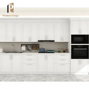 Modern White Particleboard RTA Kitchen Cabinet with Laminate Countertop and Drawer Basket