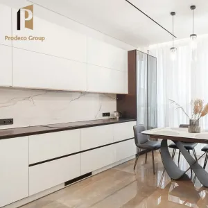 Modern White Shaker Kitchen Island Cabinet Full Set with Marble Laminate Countertop and Faucet